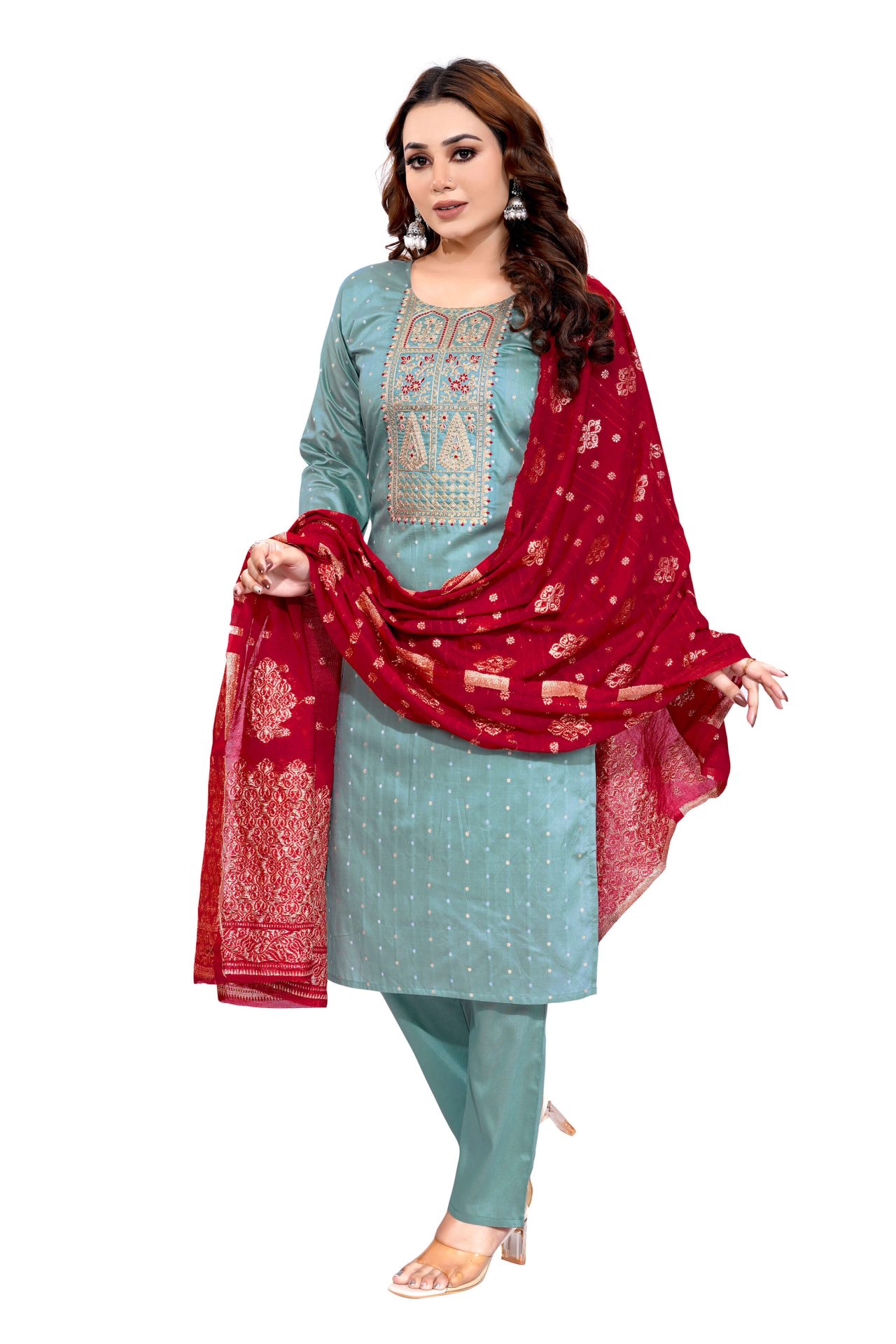 Pista Roman Butti Silk Fabric 3 Piece Set